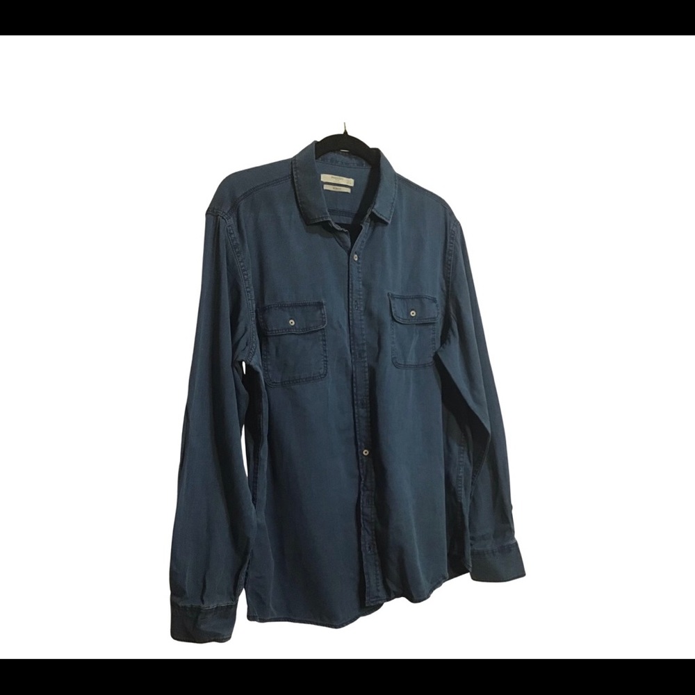Mango Mens Slim Fit Dark Denim Shirt